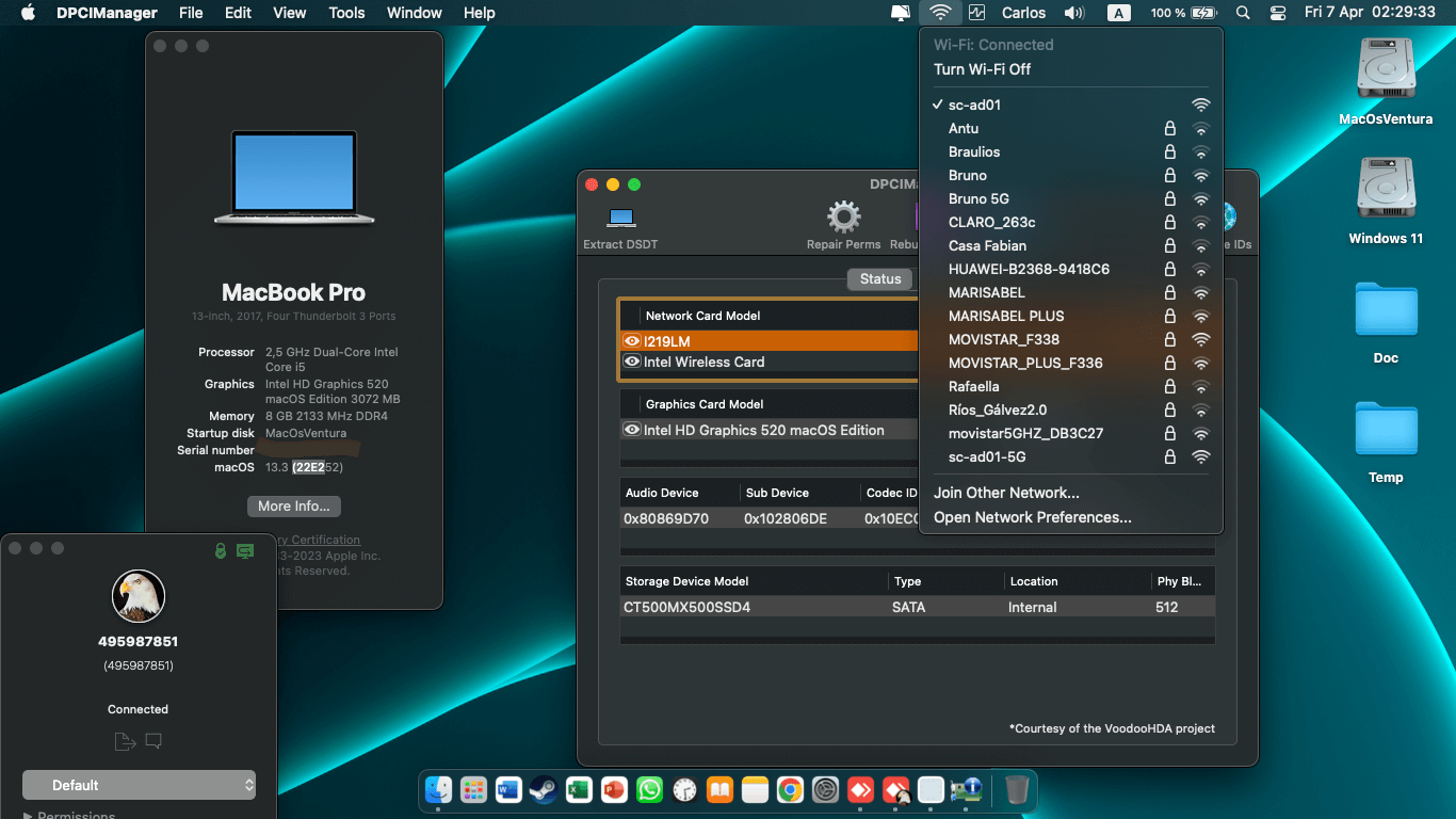 Success Hackintosh macOS Ventura 13.3 Build 22E252 in Dell Latitude E5470